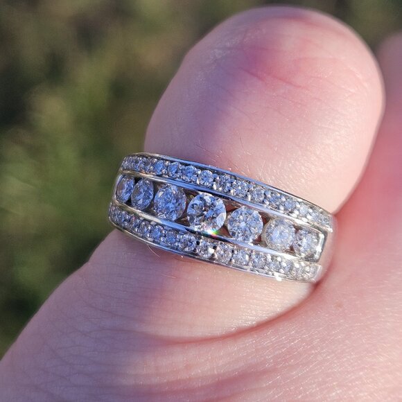 14KT White Gold Ornate 3 Row Diamond Channel Set Band Ring 0.82TCW Size 6 - Picture 1 of 16
